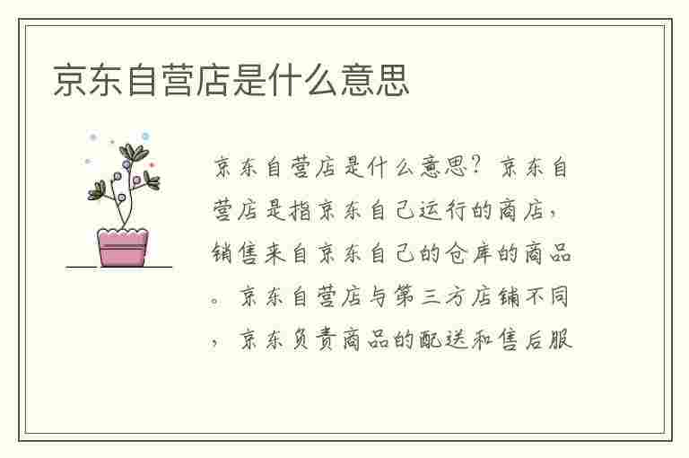 京东自营店是什么意思(京东自营店是什么意思?自营好还是非自营好)