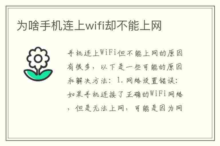 为啥手机连上wifi却不能上网