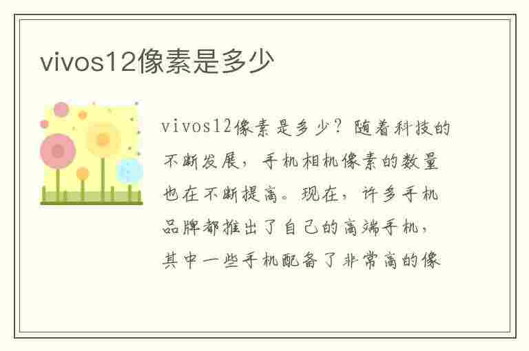 vivos12像素是多少(vivos12参数)