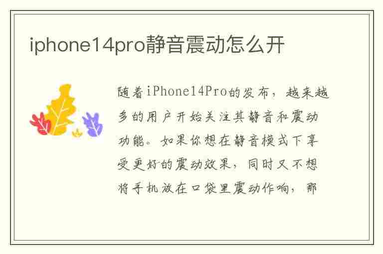 iphone14pro静音震动怎么开