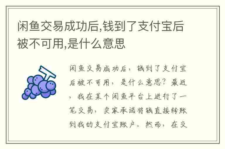 闲鱼交易成功后,钱到了支付宝后被不可用,是什么意思