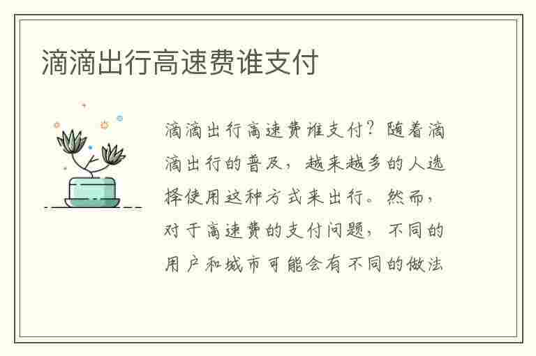 滴滴出行高速费谁支付(滴滴高速费怎么加进去)