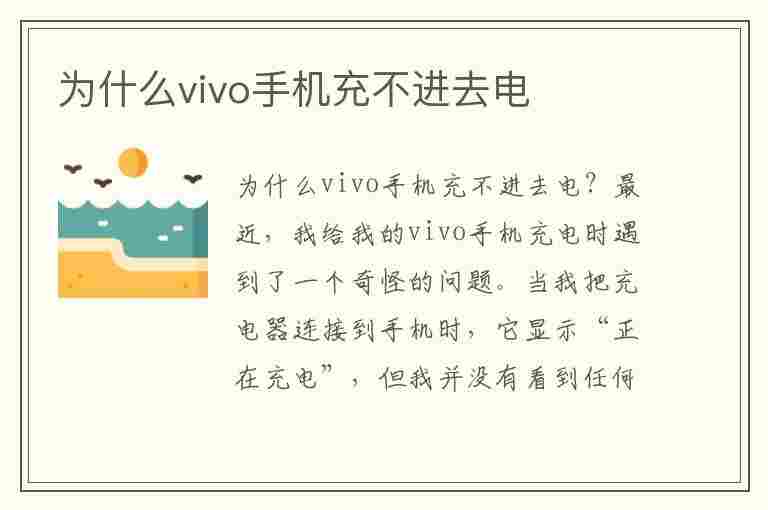 为什么vivo手机充不进去电