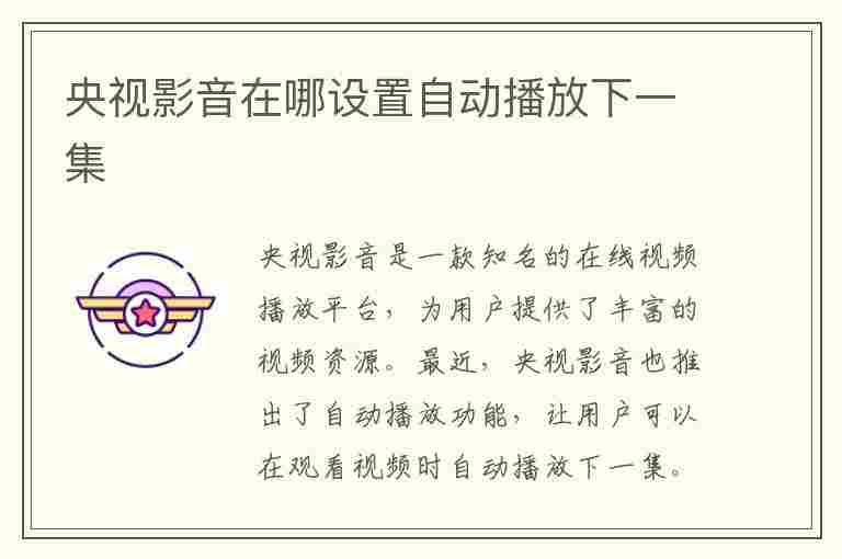 央视影音在哪设置自动播放下一集