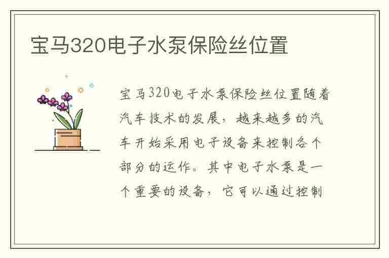 宝马320电子水泵保险丝位置(宝马320电子水泵保险丝在什么位置)