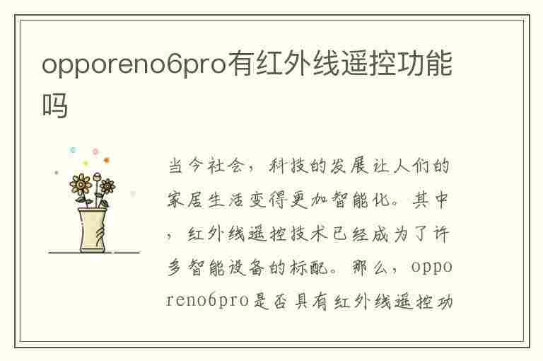 opporeno6pro有红外线遥控功能吗