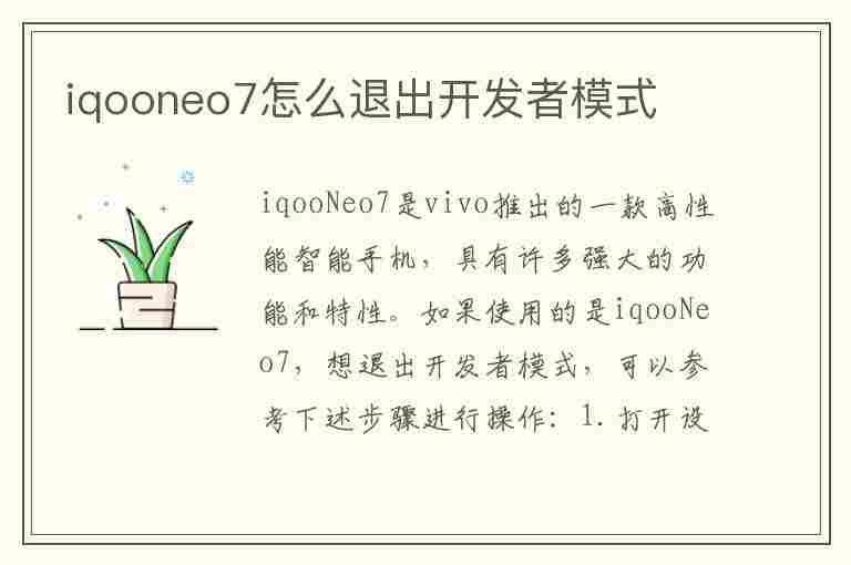 iqooneo7怎么退出开发者模式