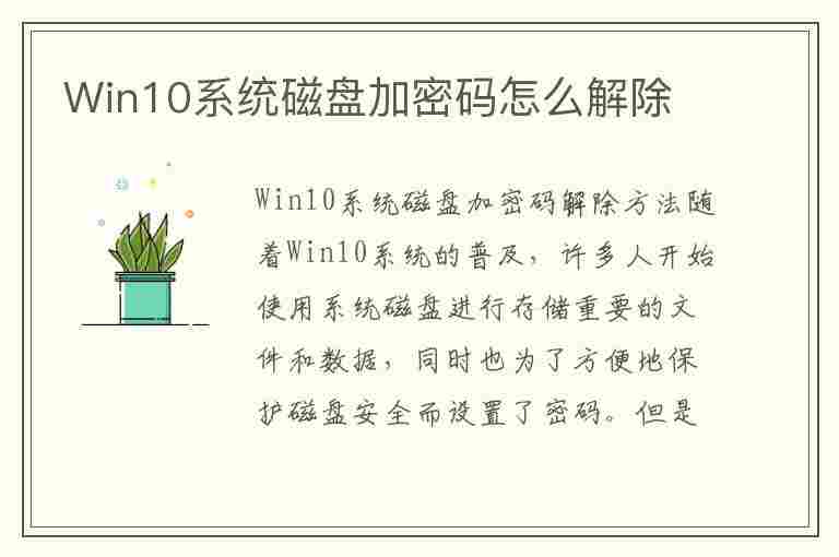 Win10系统磁盘加密码怎么解除