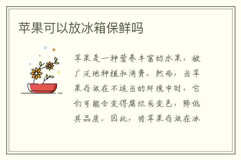 苹果可以放冰箱保鲜吗(夏天苹果可以放冰箱保鲜吗)