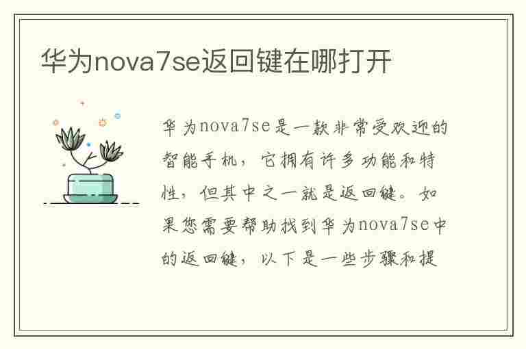 华为nova7se返回键在哪打开