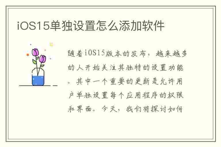 iOS15单独设置怎么添加软件