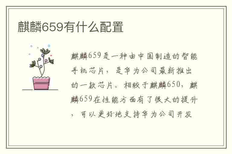 麒麟659有什么配置(麒麟659有什么配置的手机)