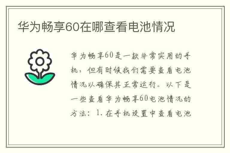 华为畅享60在哪查看电池情况(华为畅享60在哪查看电池情况呢)