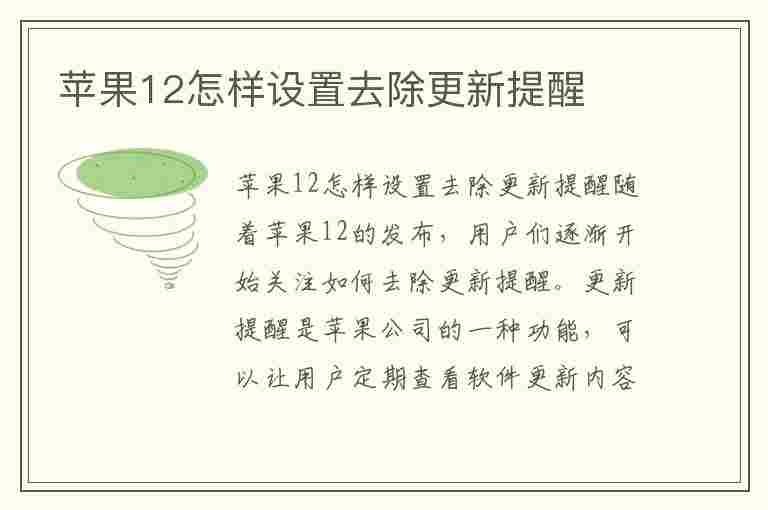 苹果12怎样设置去除更新提醒(苹果12怎样设置去除更新提醒功能)