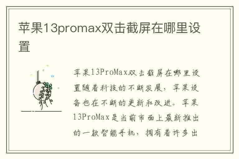 苹果13promax双击截屏在哪里设置