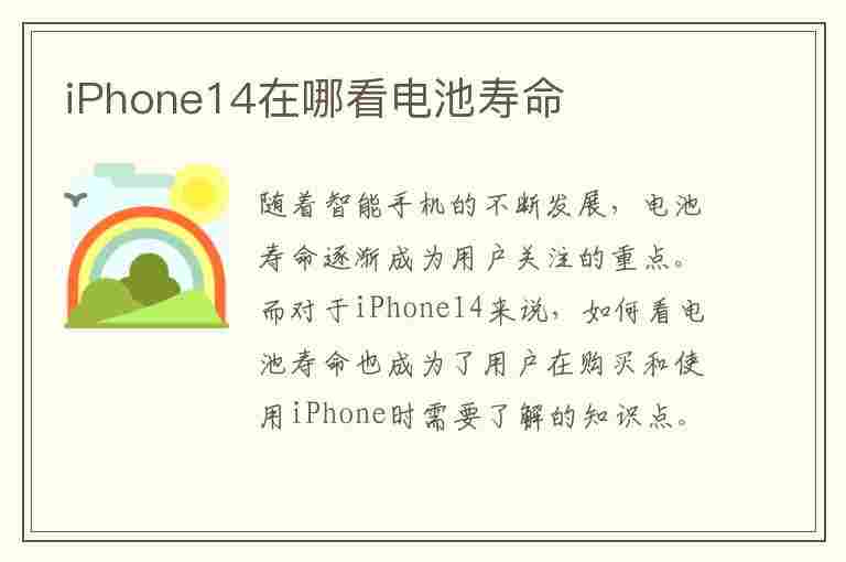 iPhone14在哪看电池寿命