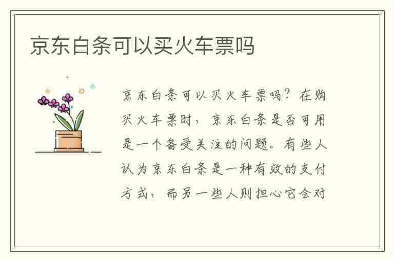 京东白条可以买火车票吗(什么软件可以用京东白条)