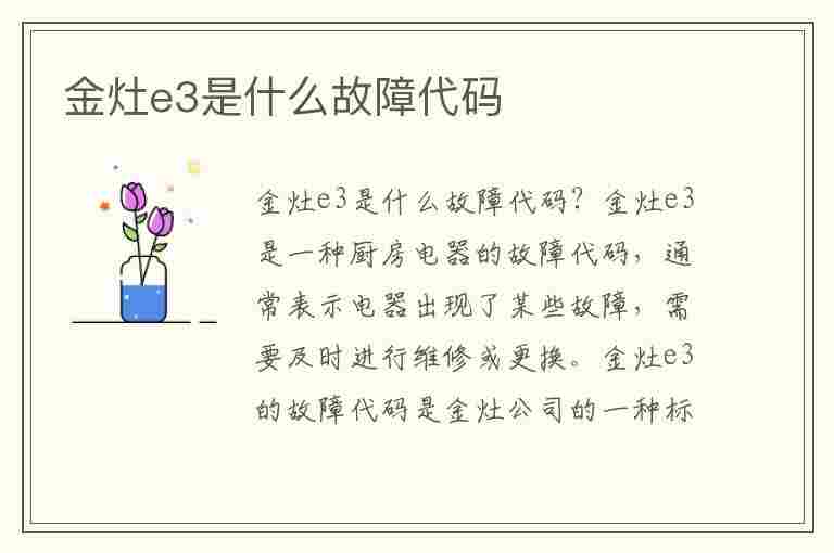 金灶e3是什么故障代码(金灶e3是什么故障代码怎么维修)