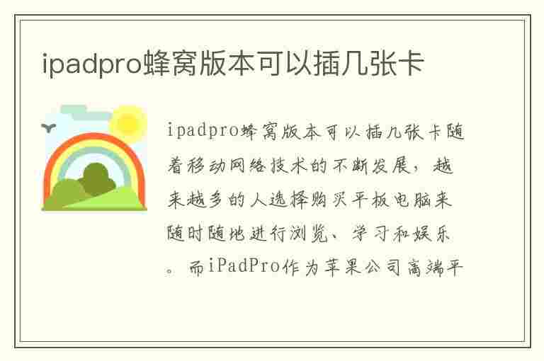 ipadpro蜂窝版本可以插几张卡