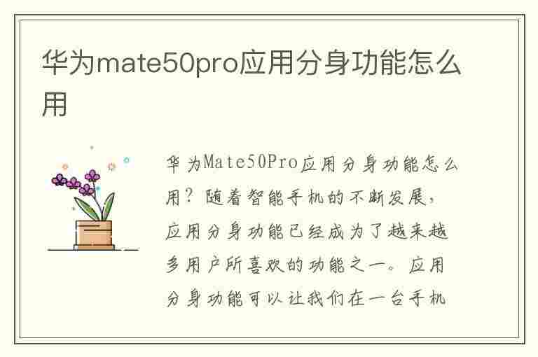 华为mate50pro应用分身功能怎么用